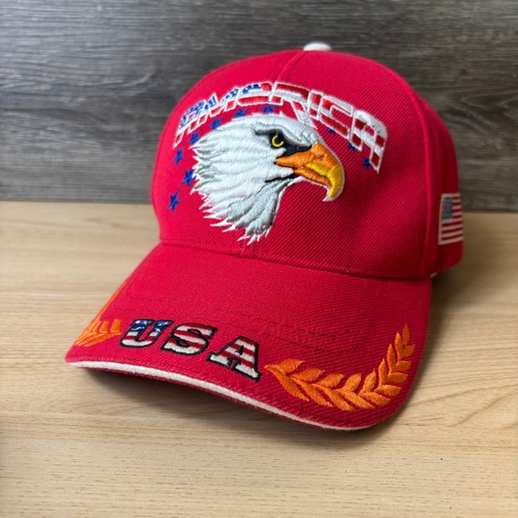 American Vintage Other - Vintage‎ Eagle Hat Cap Strap Back Red United States USA Patriotic Adjustable